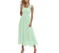 HAOLEI Wedding Guest Dresses for Women UK Elegant,Midi Tulle Dress Ladies Summer Spaghetti Strap Prom Dress Smocked Square Neck Ruffle Tiered A-Line Flowy Party Wedding Guest Sundress UK Sale