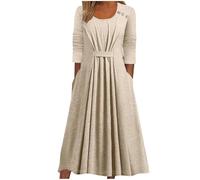 HAOLEI Wedding Guest Dresses for Women UK Petite,Ladies Maxi Dresses Clearance Pockets Long Sleeve Prom Dresses Elegant Button Pleated Evening Party Special Occasions Long Dresses with Pockets Beige