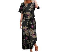 HAOLEI Wedding Outfit for Older Floral Print Two Piece Outfits Women UK Clearance Lounge Wear Co Ord Sets Going Out Festival Short Sleeve Tops & Capri Pants Summer Elegant 2 Piece Outfits Ladies