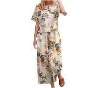 HAOLEI Wedding Outfit for Older Floral Print Two Piece Outfits Women UK Clearance Lounge Wear Co Ord Sets Going Out Festival Short Sleeve Tops & Capri Pants Summer Elegant 2 Piece Outfits Ladies