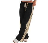 HAOLEI Wide Leg Trousers for Women UK Striped Petite Pants Stretch Baggy Elastic Waisted Loose Fit Palazzo Pants Y2K Streetwear Sweatpants Lounge Pants Straight Leg Joggers Bottoms Ladies 2024 Sale