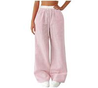 HAOLEI Wide Leg Trousers for Women UK Striped Yoga Pants Cotton Linen Stretch Baggy Bootcut Elastic Waisted Loose Fit Palazzo Pants Y2K Streetwear Sweatpants Lounge Pants Bottoms Ladies 2024