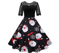 HAOLEI Women Christmas Dresses UK Clearance,Ladies Short Sleeve/Sleeveless Santa Xmas Dresses,Flared A Line 1950s Swing Dress Christmas Costume for Cocktail Party