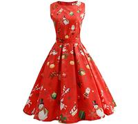 HAOLEI Women Christmas Dresses UK Clearance,Ladies Short Sleeve/Sleeveless Santa Xmas Dresses,Flared A Line 1950s Swing Dress Christmas Costume for Cocktail Party