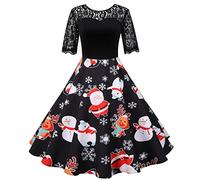 HAOLEI Women Christmas Dresses UK Clearance,Ladies Short Sleeve/Sleeveless Santa Xmas Dresses,Flared A Line 1950s Swing Dress Christmas Costume for Cocktail Party