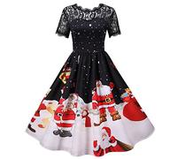 HAOLEI Women Christmas Dresses UK Clearance,Ladies Short Sleeve/Sleeveless Santa Xmas Dresses,Flared A Line 1950s Swing Dress Christmas Costume for Cocktail Party