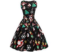 HAOLEI Women Christmas Dresses UK Clearance,Ladies Short Sleeve/Sleeveless Santa Xmas Dresses,Flared A Line 1950s Swing Dress Christmas Costume for Cocktail Party