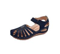 HAOLEI Women Closed Toe Orthopedic Sandals Ladies Soft Wide Fit Sandal Sale Clearance Roman Caged Strappy Ankle Strap Leather Sandals Platform Wedge Vintage Summer Garden Shoes UK Size 3.5-7.5