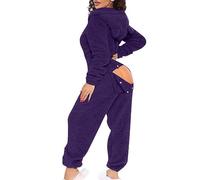 HAOLEI Women Fleece Onesies with Butt Flap Ladies Teddy Bear Onesie Fluffy Hooded Pyjamas Winter Warm Plush Flannel One Piece Jumpsuit Funny Novelty Animal Pajamas Playsuit Loungewear Size 8-16