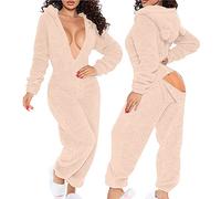 HAOLEI Women Fleece Onesies with Butt Flap Ladies Teddy Bear Onesie Fluffy Hooded Pyjamas Winter Warm Plush Flannel One Piece Jumpsuit Funny Novelty Animal Pajamas Playsuit Loungewear Size 8-16