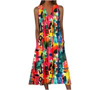 HAOLEI Women Floral Maxi Dress with Pockets Plus Size,Ladies Summer Dresses UK Sale Clearance Elegant Sleeveless Vintage Printed Loose Beach Long Dresses V Neck Bohemian Holiday Shirt Dresses S-5XL