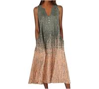 HAOLEI Women Floral Maxi Dress with Pockets Plus Size,Ladies Summer Dresses UK Sale Clearance Elegant Sleeveless Vintage Printed Loose Beach Long Dresses V Neck Bohemian Holiday Shirt Dresses S-5XL