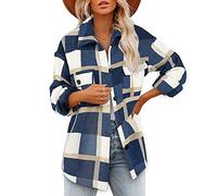 HAOLEI Women Jackets UK Clearance Plaid Flannel Shirt Jacket Button Down Shackets Ladies Fall Fashion Shirts Tartan Jacket Woolen Casual Long Sleeve Coats Loose Pocket Checked Tops