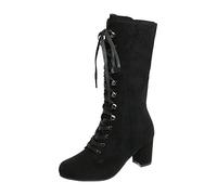 HAOLEI Women Knee High Boots,Ladies Chunky Block Heel Lace Up Mid Calf Military Combat Biker Boots UK Size 4.5-9.5