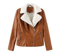 HAOLEI Women Leather Fur Lined Jacket Winter Warm Zipper Asymmetric Casual Short Coat Motorcycler Biker Trucker Jacket