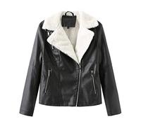 HAOLEI Women Leather Fur Lined Jacket Winter Warm Zipper Asymmetric Casual Short Coat Motorcycler Biker Trucker Jacket