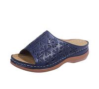 HAOLEI Women Orthopedic Sandals Sale Clearance Summer Slippers Flat Leather Sliders Low Wedge Open Toe Mules Breathable Casual Floral Roman Shoes UK Size 3-7.5