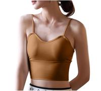 HAOLEI Women Padded Sports Bra Cropped Camisole Tops with Built in Bra Fitness Workout Running Solid Sleeveless Shirts Yoga Tank Top Stretch Camisole Top Spaghetti Strap Bralette Crop Tops UK