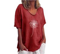 HAOLEI Women Shirts and Blouse 2022 Elegant UK Summer Top Comic Relief T Shirts Sleeveless Square Neck Tunic Tops Long Tshirts Ladies Short Sleeve Tee Shirts Stretch Blouse Red L