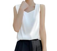 HAOLEI Women Silk Tank Tops UK Sale Clearance Sexy Soft Square Neck Vest Top Loose Fit Summer Satin Camisoles Sleeveless T-Shirt Dressy Blouse Spaghetti Strap Basic Ladies Cami Shirt Size S-3XL