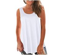 HAOLEI Women Sleeveless Crop Tank Tops UK Long Tshirts Cold Shoulder Ribbed Tee Butterfly Leisure Round Neck Ladies Slim-Fit Camisole Tank Vest Top Size 8-16 White L