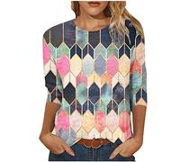 HAOLEI Women T-Shirts 3/4 Sleeve Round Neck Tunic Tops Sale Casual Loose Fit T Shirt Tie Dye Tshirt Lightweight Fashion Sportswear Activewear for Spring Summer