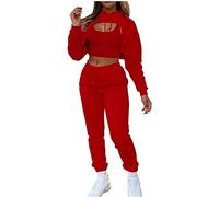 HAOLEI Women Tracksuits 3 Piece Outfit Hoodie Cropped Tank Tops Jogger Pants Workout Sets Ladies Loose Sport Activewear Lounge Wear Leggings Yoga Gym Wear Sets Fashion Casual Sweatpants Suit