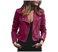 HAOLEI Women Trucker Jacket Faux Suede Utility Biker Jacket Asymmetric Zipper Wrap Cropped Jacket Long Sleeve Bomber Jacket Short Winter Autumn Outwear Flight Top Ladies Wine