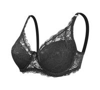 HAOLEI Women Underwire Bra Non-Padded Floral Lace Plus Size Full Coverage Minimizer Comfortable Breathable Bra Demi Plunge Bras Ladies Sexy Wireless Solid Color Underwear Support Anti Drop Bra Black