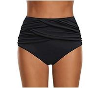HAOLEI Women's Bikini Bottoms UK Sale Clearance,Women's Swim Briefs Tummy Control High Waisted Ruched Brazilian Swimsuit Bottom, Swimming Briefs Bathing Suit Thong Swimwear for Ladies Girls Black