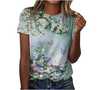 HAOLEI Women's Blouses & Shirts, Ladies Short Sleeve T Shirt Casual Loose Fit Crew Neck Blouse Lady Graphic Tee Shirts Flower Print Summer Top Floral Tunic Blouses Summer Tops UK Clearance