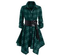 HAOLEI Womens Christmas Dresses UK Clearance Plaid Shirt Dress Long Sleeve Belted Swing Dresses Button Down Check Tartan Dress A-Line Mini Dress Elegant Holiday Party Xmas Dresses for Ladies