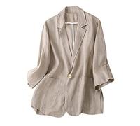 HAOLEI Women's Cotton Linen Blazer Long Sleeves Loose Fit Basic Jacket Business Casual Lightweight Summer Blazers Solid Color Work Coat Elegant Blazer with 1 Button Pockets Gray