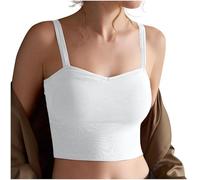 HAOLEI Women's Cropped Camisole Tops with Built in Bra Ladies Vest Tops Padded Spaghetti Straps Sleeveless Tshirt Elegant Plain Tank Tops Sports Gym Cami Shirt Bandeau Crop Tops UK Sale Clearance