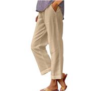 HAOLEI Womens Cropped Trousers UK Plus Size Ladies Three Quarter Cotton Linen 3/4 Capri Pants Clearance Soft Stretch Pull on Trousers Elasticated Waist Oversized Summer Palazzo Pants Ovesized