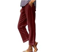 HAOLEI Womens Cropped Trousers UK Plus Size Ladies Three Quarter Cotton Linen 3/4 Capri Pants Sale Clearance Soft Stretch Pull on Trousers Elasticated Waist Oversized Summer Palazzo Pants Ovesized