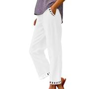 HAOLEI Womens Cropped Trousers UK Striped Ladies Three Quarter Cotton Linen 3/4 Capri Pants Sale Clearance Soft Stretch Pull on Trousers Elasticated Waist Oversized Summer Palazzo Pants Ovesized