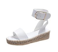 HAOLEI Womens Espadrille Sandals Sale Clearance Ankle Strap Thick Bottom Wedge Sandals Open Toe Flatforms Comfy Summer Braided Buckle Platform Sandalen Wide Fit Ladies Sandals UK Size 3-7.5