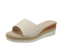 HAOLEI Womens Espadrilles Slip on Wedge Sandals Platform Open Toe Slides Summer Dressy Mules Shoes Slippers Ladies Beach Non-Slip Causal Slippers UK Clearance Size 3-7.5