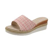 HAOLEI Womens Espadrilles Slip on Wedge Sandals Platform Open Toe Slides Summer Dressy Mules Shoes Slippers Ladies Beach Non-Slip Causal Slippers UK Clearance Size 3-7.5
