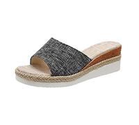HAOLEI Womens Espadrilles Slip on Wedge Sandals Platform Open Toe Slides Summer Dressy Mules Shoes Slippers Ladies Beach Non-Slip Causal Slippers UK Clearance Size 3-7.5