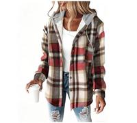 HAOLEI Women's Flannel Jackets Plaid Tartan Check Shirts Hoodies Winter Shacket Coat Long Sleeve Button Down Outdoor Patchwork Wool Blend Autumn Winter Outfits Ladies Lumberjack Jackets