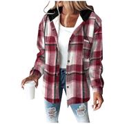 HAOLEI Women's Flannel Jackets Plaid Tartan Check Shirts Hoodies Winter Shacket Coat Long Sleeve Button Down Outdoor Patchwork Wool Blend Autumn Winter Outfits Ladies Lumberjack Jackets