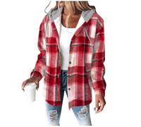 HAOLEI Women's Flannel Jackets Plaid Tartan Check Shirts Hoodies Winter Shacket Coat Long Sleeve Button Down Outdoor Patchwork Wool Blend Autumn Winter Outfits Ladies Lumberjack Jackets