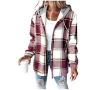 HAOLEI Women's Flannel Jackets Plaid Tartan Check Shirts Hoodies Winter Shacket Coat Long Sleeve Button Down Outdoor Patchwork Wool Blend Autumn Winter Outfits Ladies Lumberjack Jackets