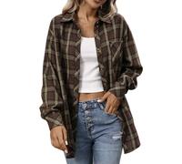 HAOLEI Womens Flannel Shirts, Ladies Tartan Checked Plaid Jackets Long Sleeve Button Down Blouses Tops Casual Smart Shirts Outfits Shackets Jacket with Pockets
