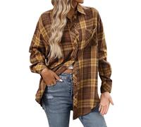 HAOLEI Womens Flannel Shirts, Ladies Tartan Checked Plaid Jackets Long Sleeve Button Down Blouses Tops Casual Smart Shirts Outfits Shackets Jacket with Pockets