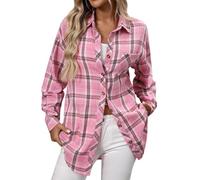 HAOLEI Womens Flannel Shirts, Ladies Tartan Checked Plaid Jackets Long Sleeve Button Down Blouses Tops Casual Smart Shirts Outfits Shackets Jacket with Pockets