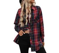 HAOLEI Womens Flannel Shirts, Ladies Tartan Checked Plaid Jackets Long Sleeve Button Down Blouses Tops Casual Smart Shirts Outfits Shackets Jacket with Pockets