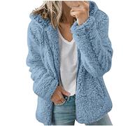 HAOLEI Womens Fleece Hoodie Jacket Sherpa Lined Full Zip up Winter Warm Soft Teddy Hooded Sweatshirt Fluffy Jumper Hoody Sweater Coat Overcoat Cardigan Ladies UK Sale Clearance, #12 Light Blue